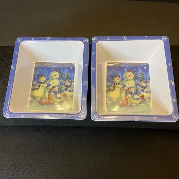2 Snowman Snack Rectangle Bowls 6 x 5.25 Inches - Picture 15 of 16
